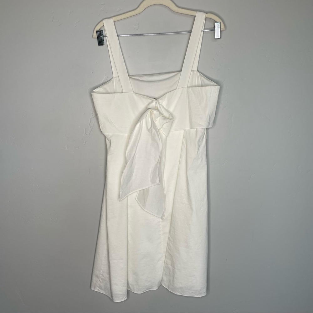 Theory Drape Back Mini Dress‎ in Stretch Linen White NWT Bow Solid Eco Crunch - Picture 9 of 15
